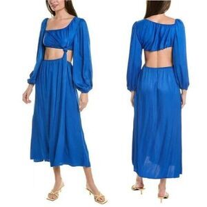 New Farm Rio Blue Satin Cutout Midi Dress Women's Size Large